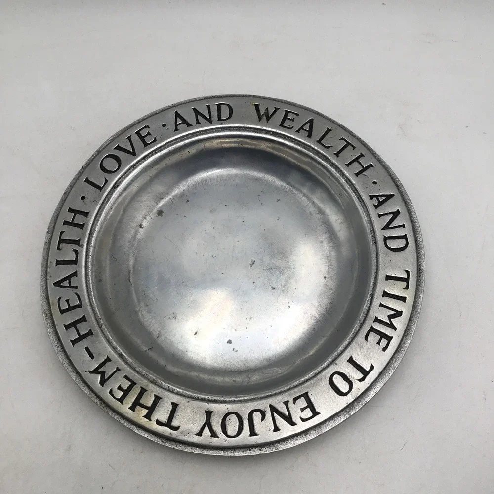 Olde Bradford Co Pewter Health Love Wealth Time to Enjoy Them Plate Troy PA 9